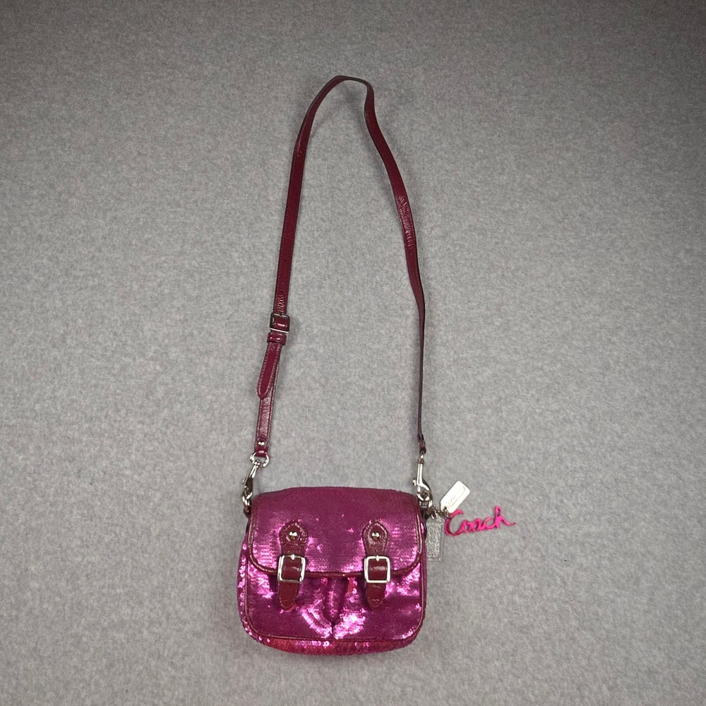 Coach Poppy Sequin Crossbody Bag Pink Magenta Y2K Vintage Buckle Flap Bag